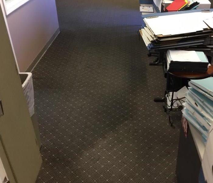 Wet carpet in an office space.