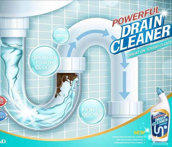 Drain cleaner ads, water pipe detergent with clear pipes section in 3d illustration