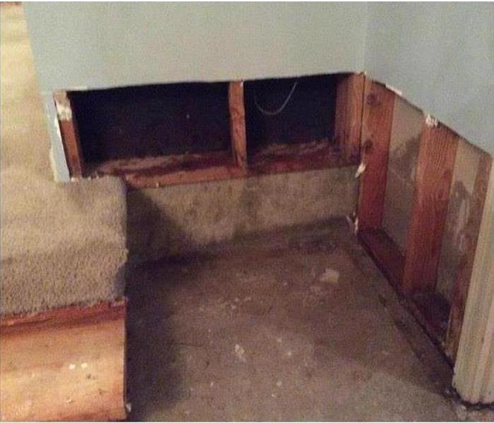 Flood cuts performed on a drywall, steps in a home damaged by flood waters